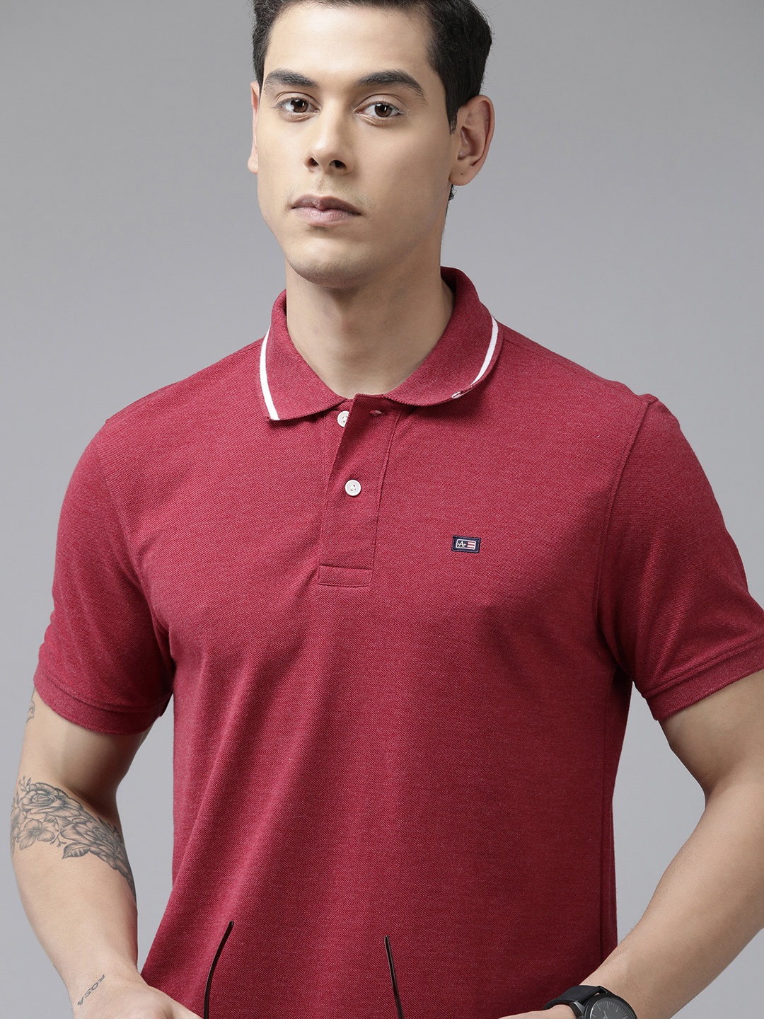 

Arrow Men Red Solid Polo Collar Brand Logo Applique Regular Fit T-shirt