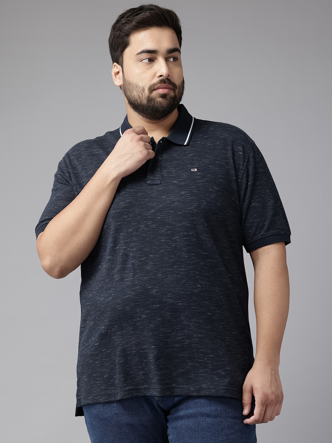 

Arrow Plus Size Polo Collar Pure Cotton T-shirt, Navy blue
