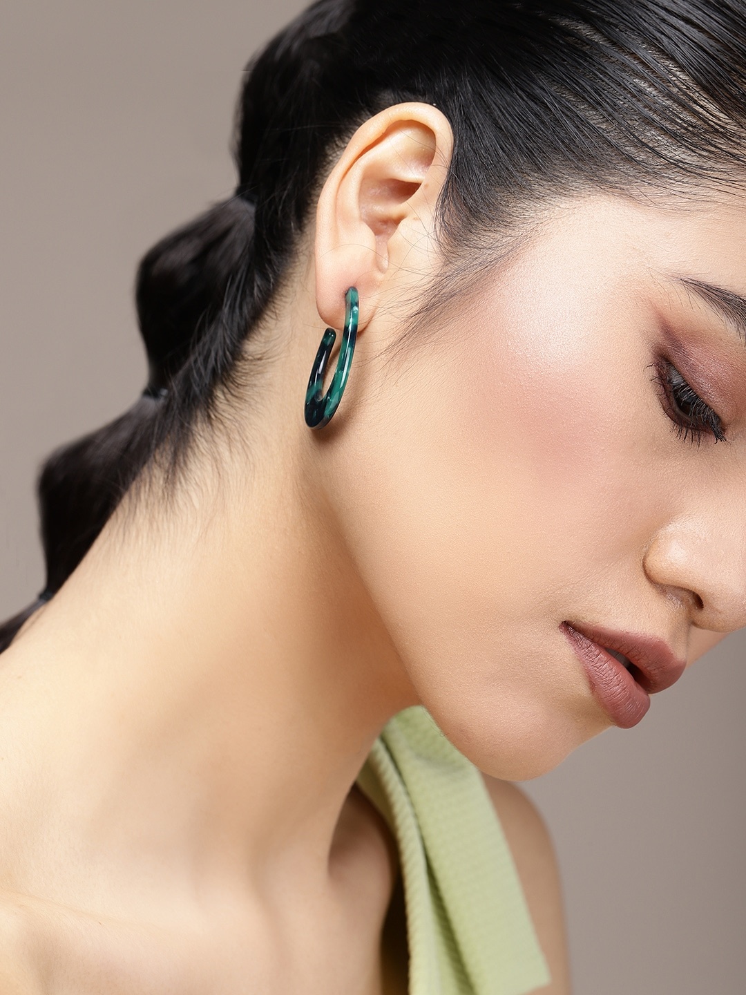 

bebe Women Green Circular Half Hoop Earrings