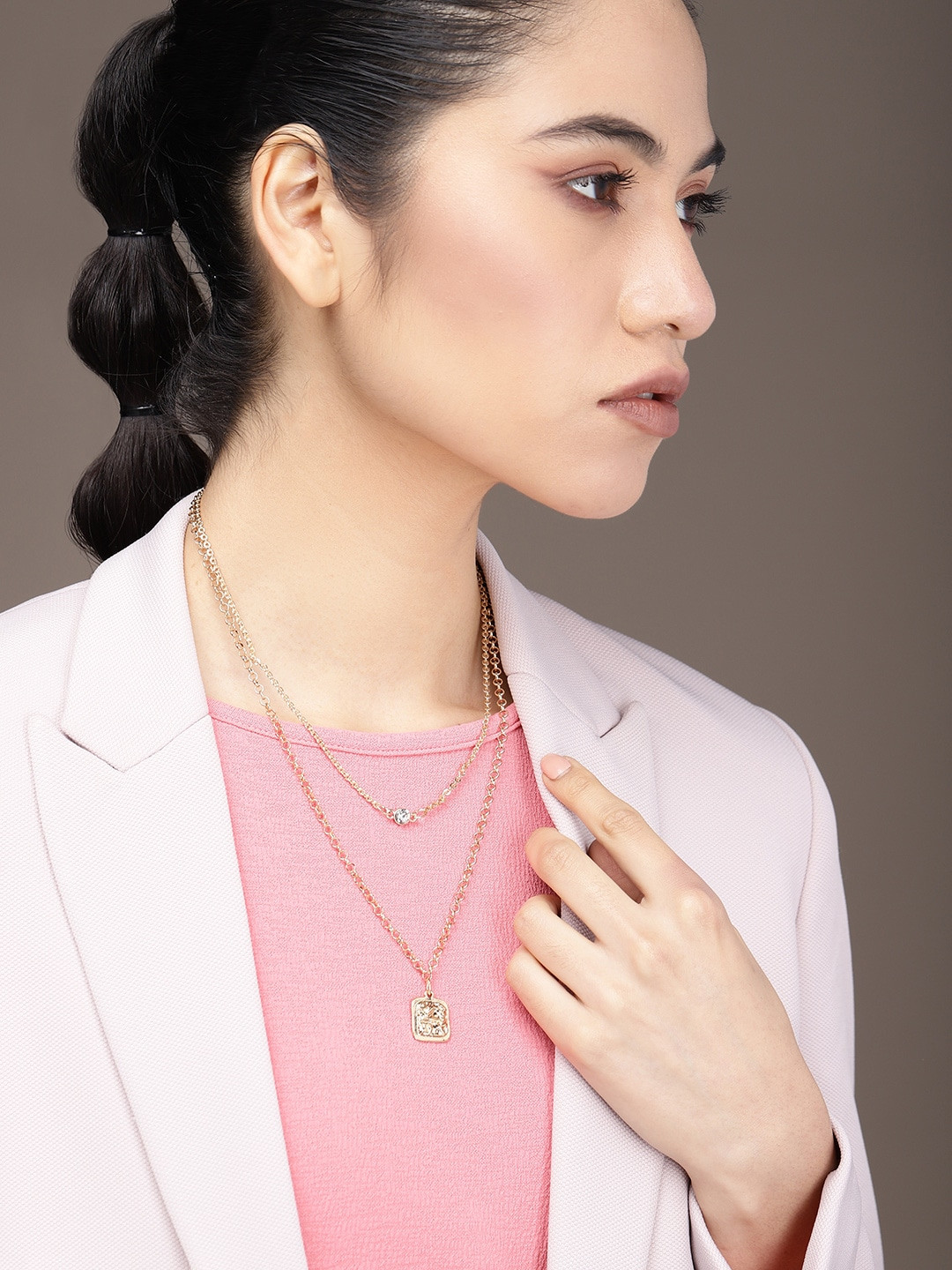 

bebe Women Gold-Toned 2 Layer Necklace With Pendant