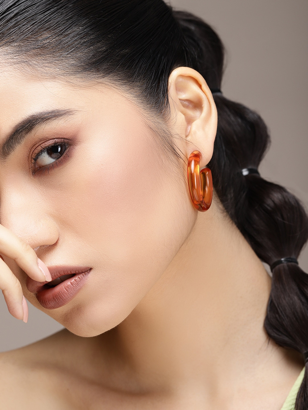 

bebe Women Orange Circular Half Hoop Earrings