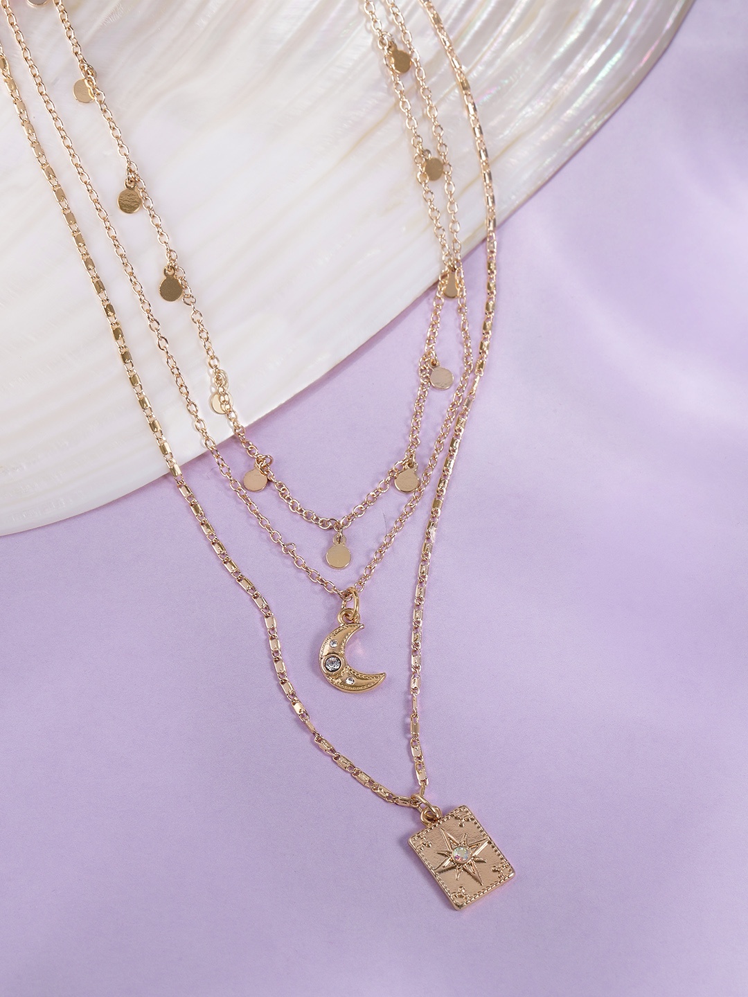 

bebe Women Gold-Toned 3 Layer Necklace With Pendant