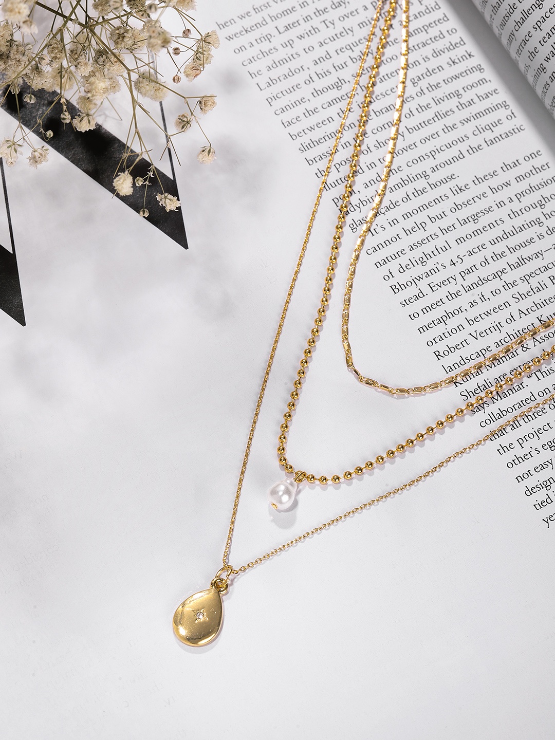 

bebe Women Gold-Toned & Off-White Layered Necklace