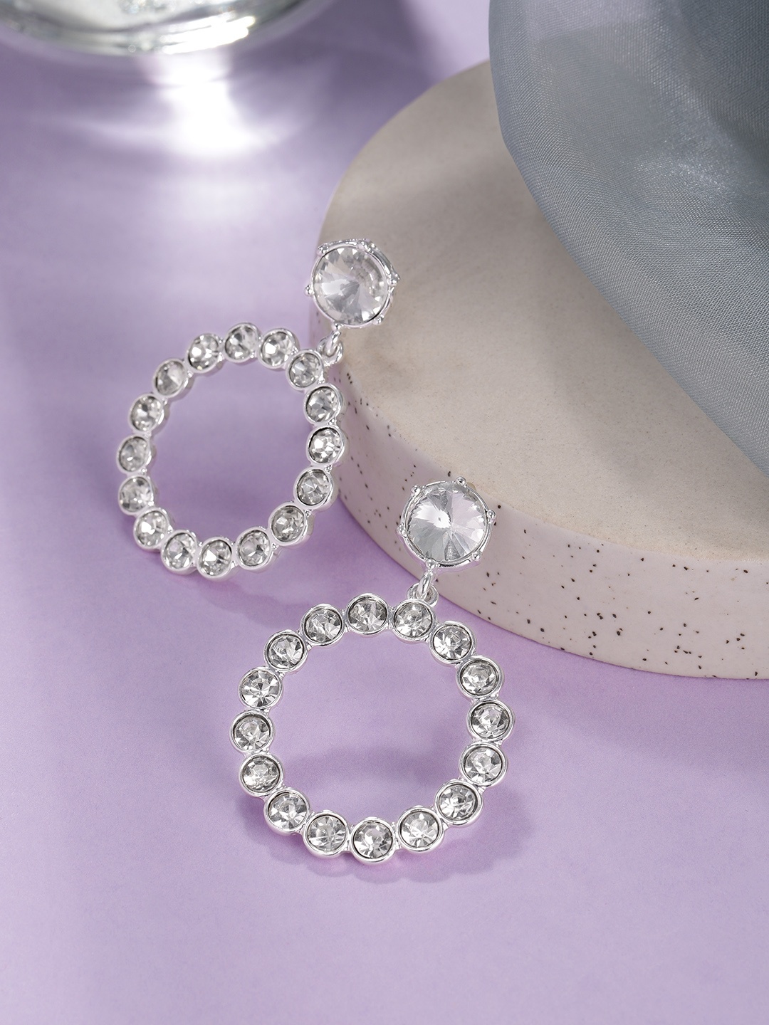

bebe Women Silver-Toned Circular Drop Earrings
