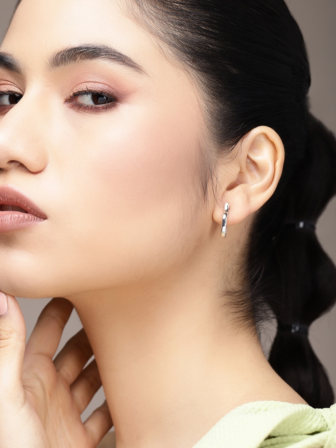 

bebe Silver-Toned Contemporary Half Hoop Earrings