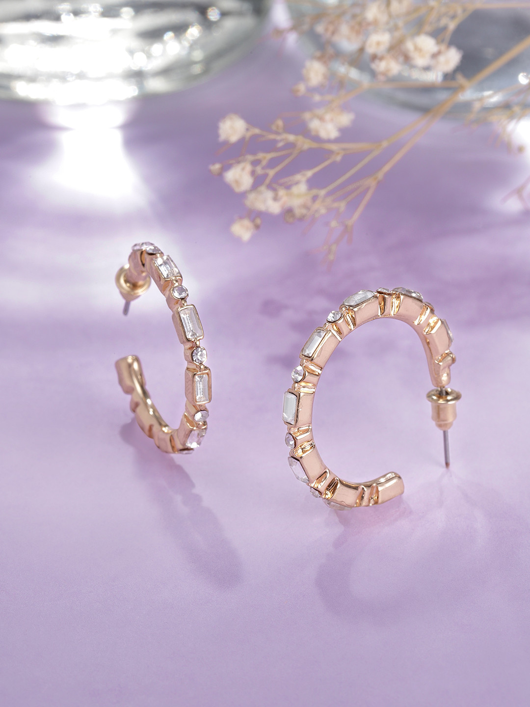

bebe Women Gold-Toned & White Circular Half Hoop Earrings