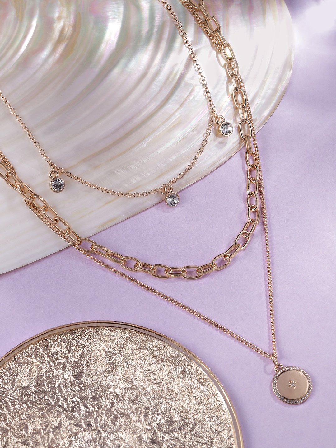 

bebe Women Gold-Toned 3 Layer Necklace With Pendant
