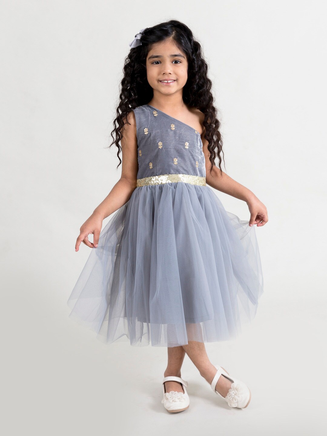 

Fairies Forever Kids Girls Grey Velvet Party Wear Dress