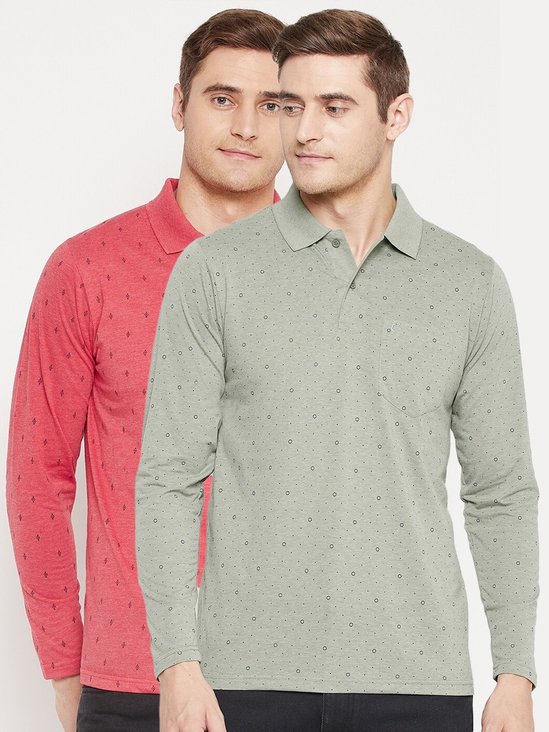 

Camey Men Green & ash gray 2 Polo Collar T-shirt