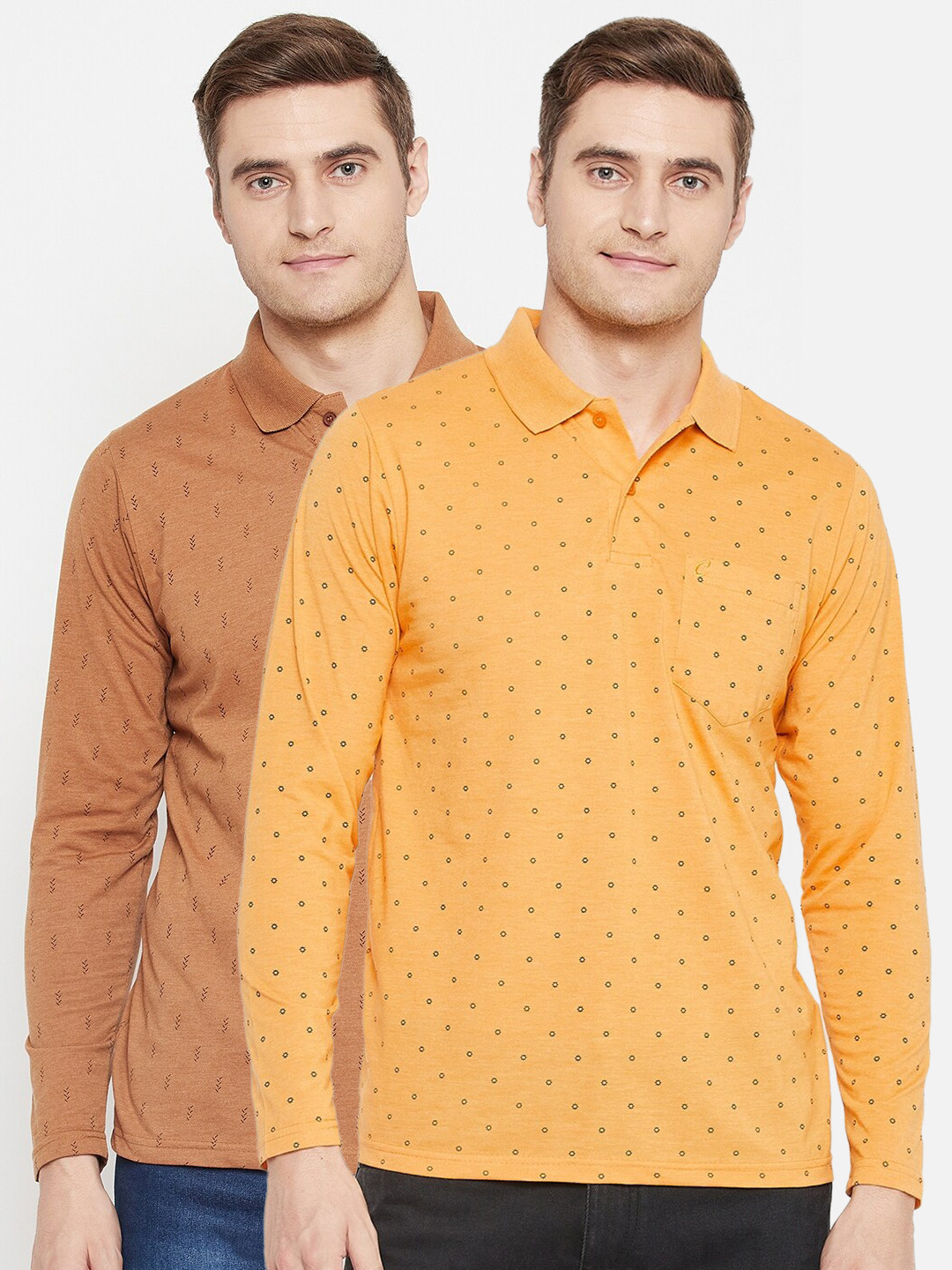 

Camey Men Yellow & apricot cream 2 Printed Polo Collar T-shirt