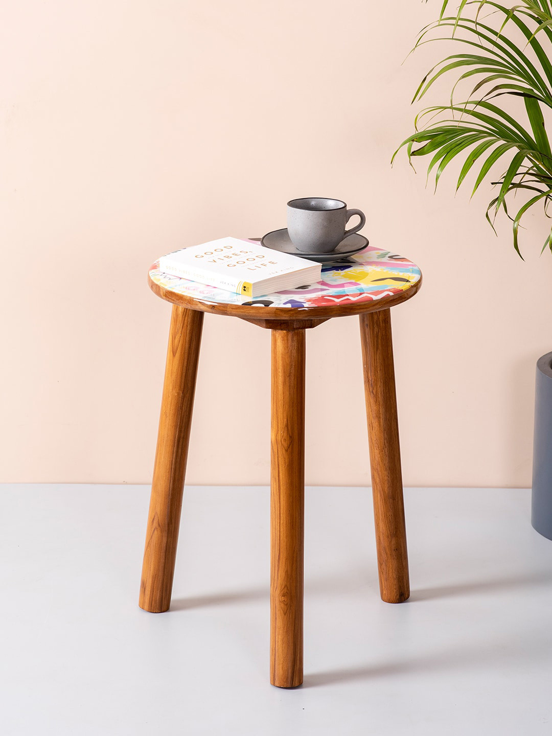 

nestroots Brown & White Printed Wood Ottomans