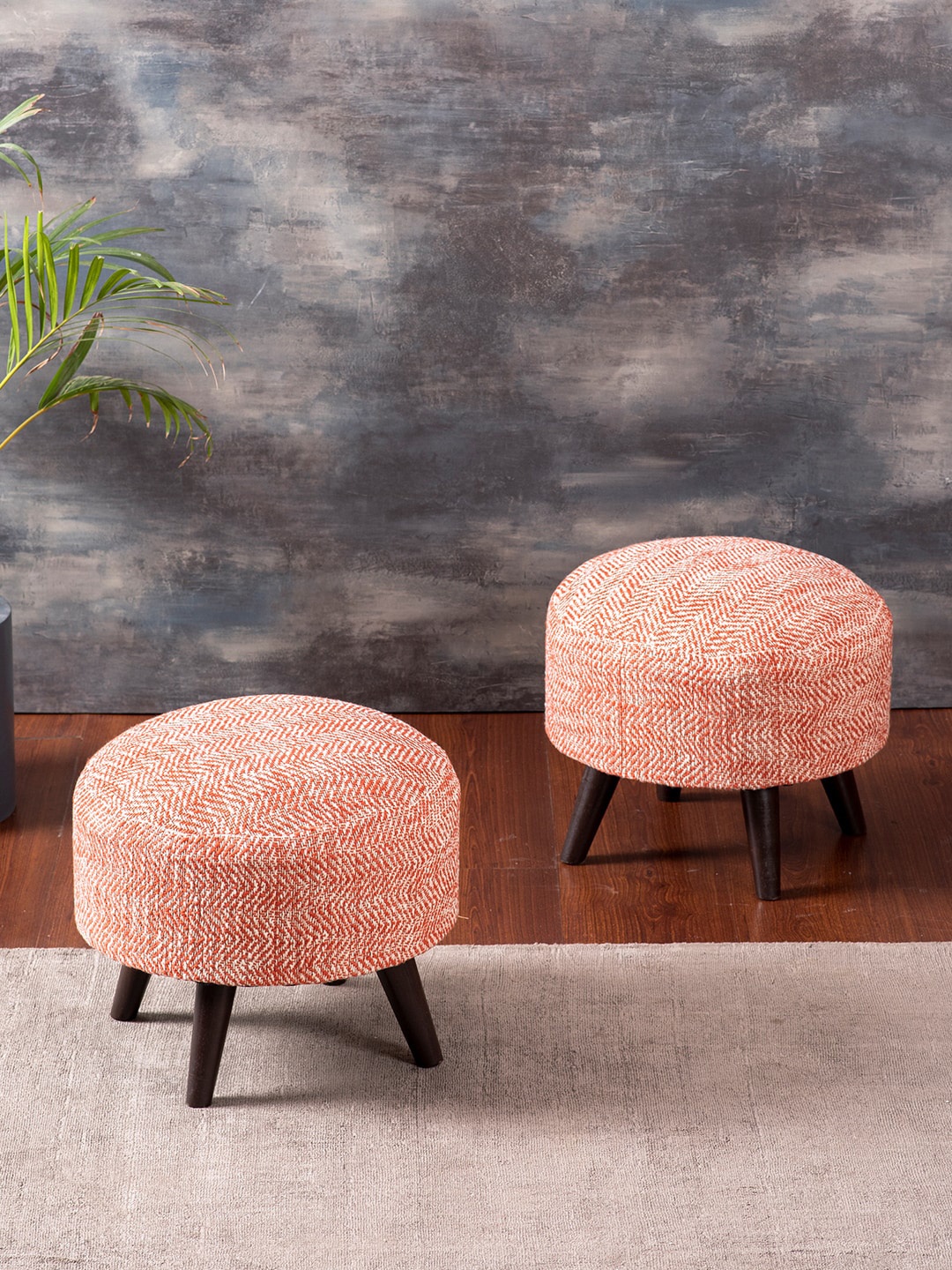 

nestroots Set Of 2 Pink Printed Round Ottomans