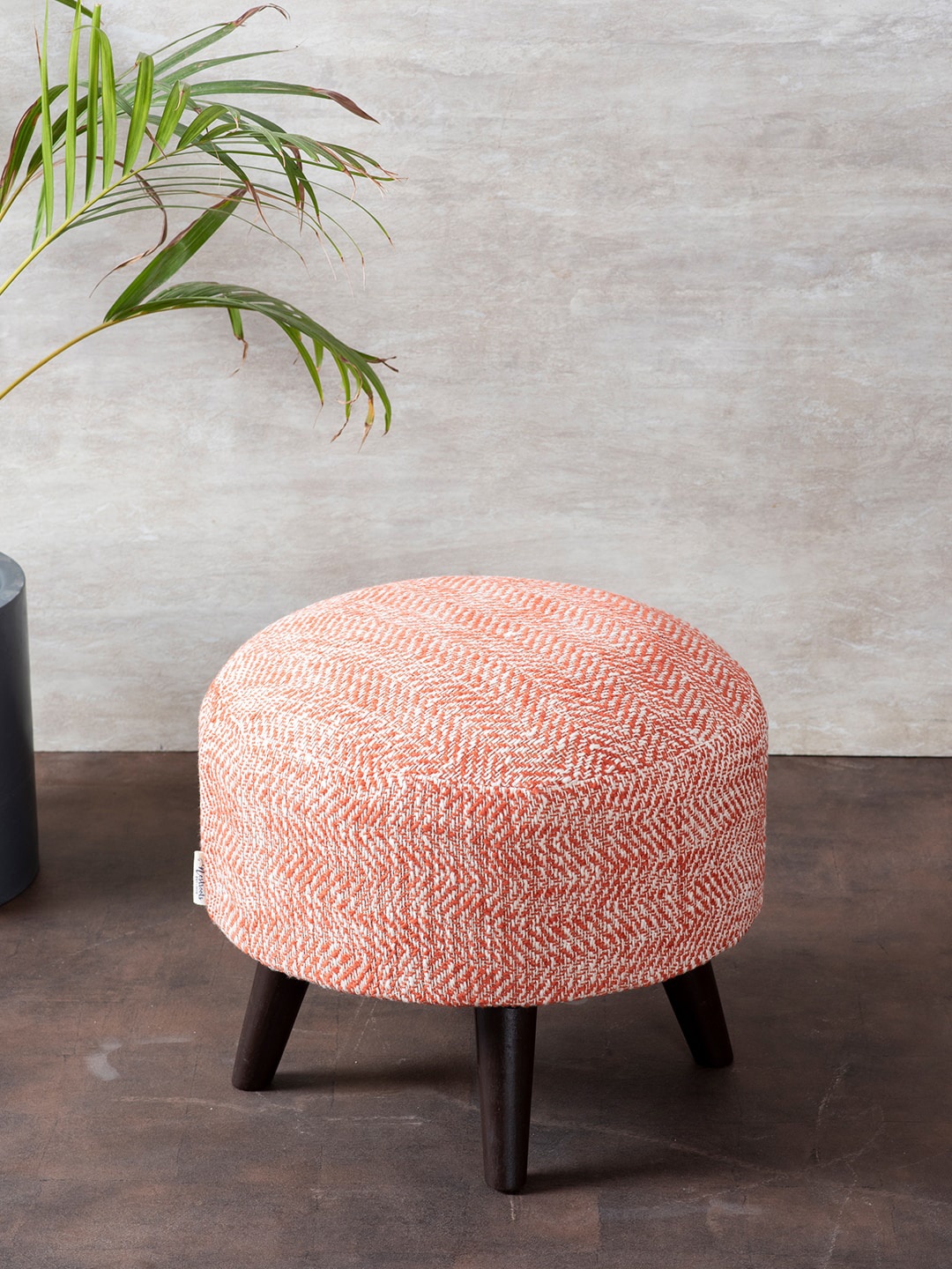 

nestroots Pink Striped Round Shape Wooden Ottomans Stool