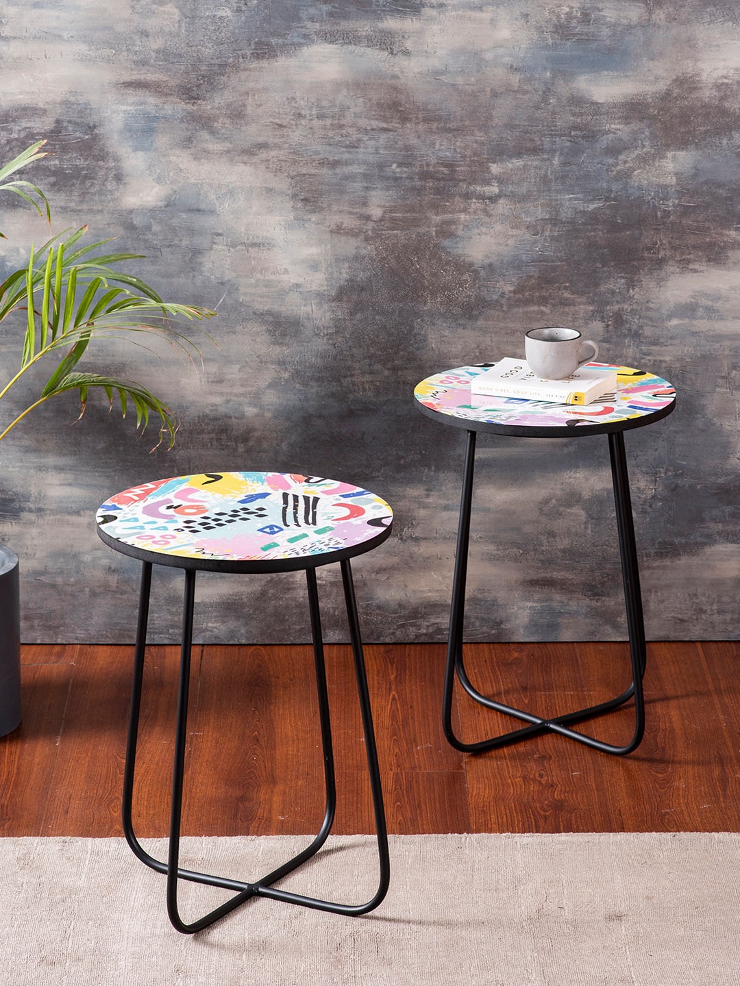 

nestroots Set of 2 Black & White Printed Ottoman