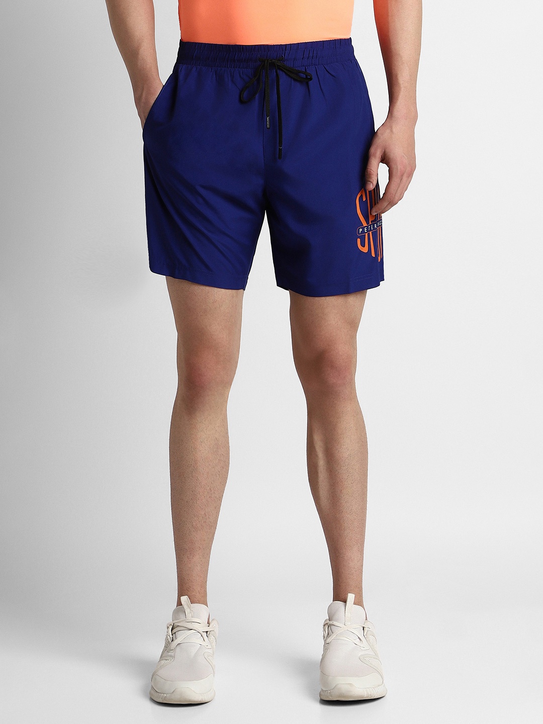 

Peter England Casuals Men Blue Printed Slim Fit Sports Shorts
