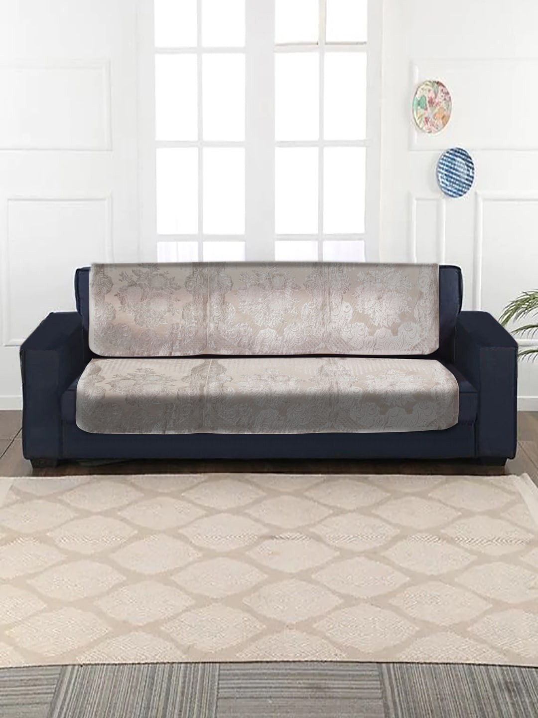 

HOSTA HOMES 6-Pieces Beige Jacquard 3 Seater Sofa Cover