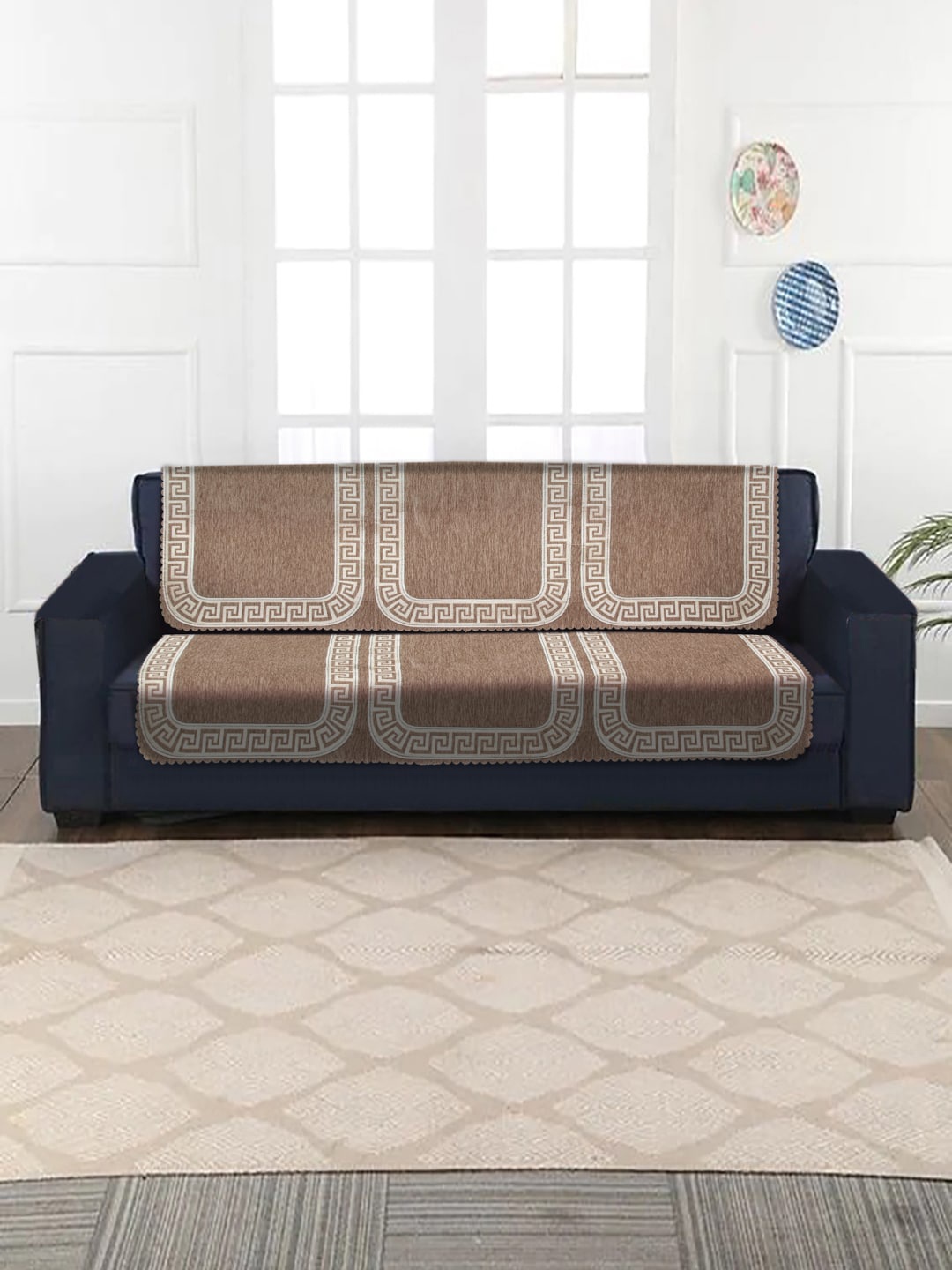 

HOSTA HOMES Set of 6 Brown Jacquard Velvet 3 Seater Sofa Cover