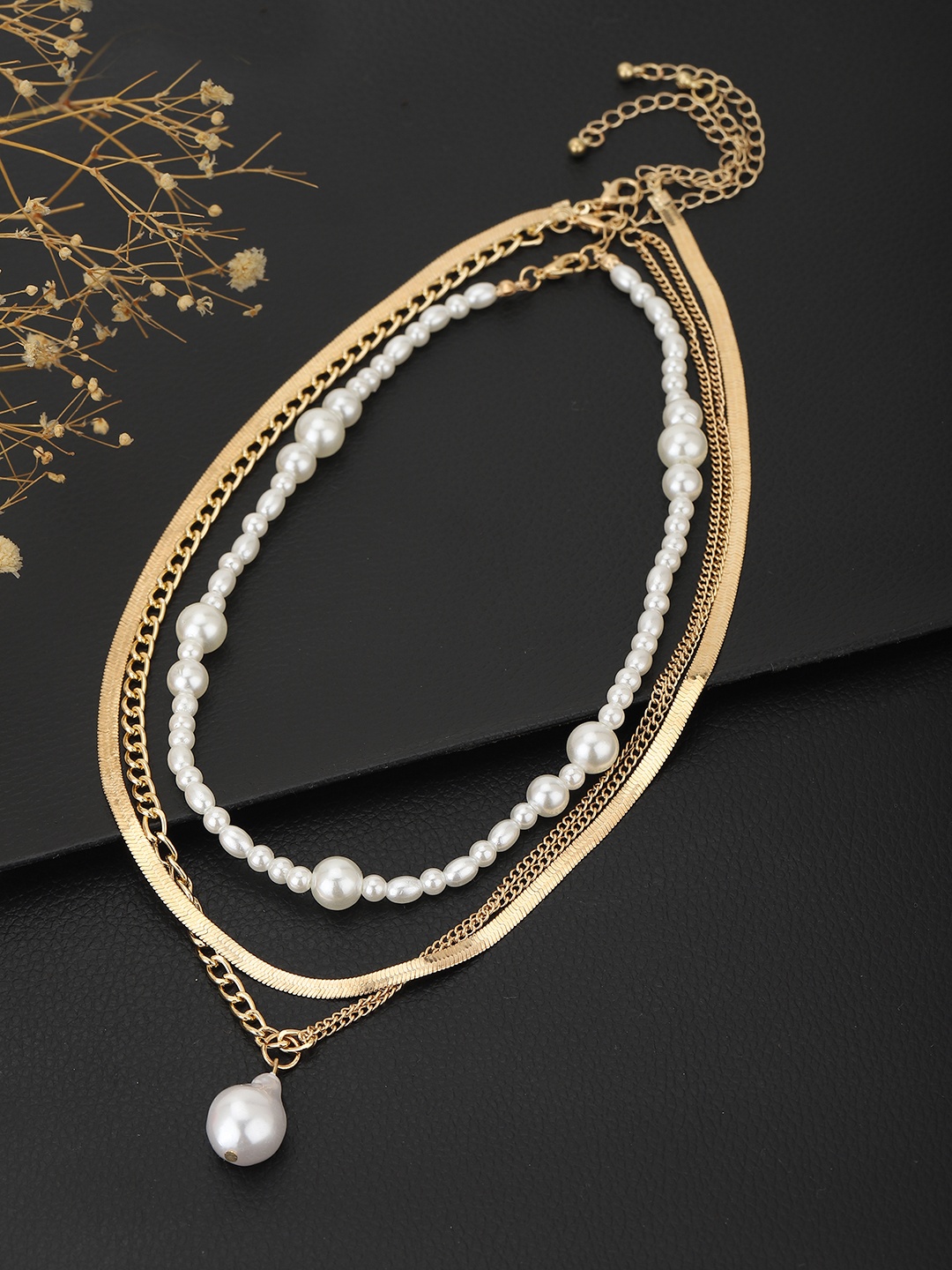 

Carlton London Set of 3 Rose Gold Plated & White Hanging Pearl Necklace
