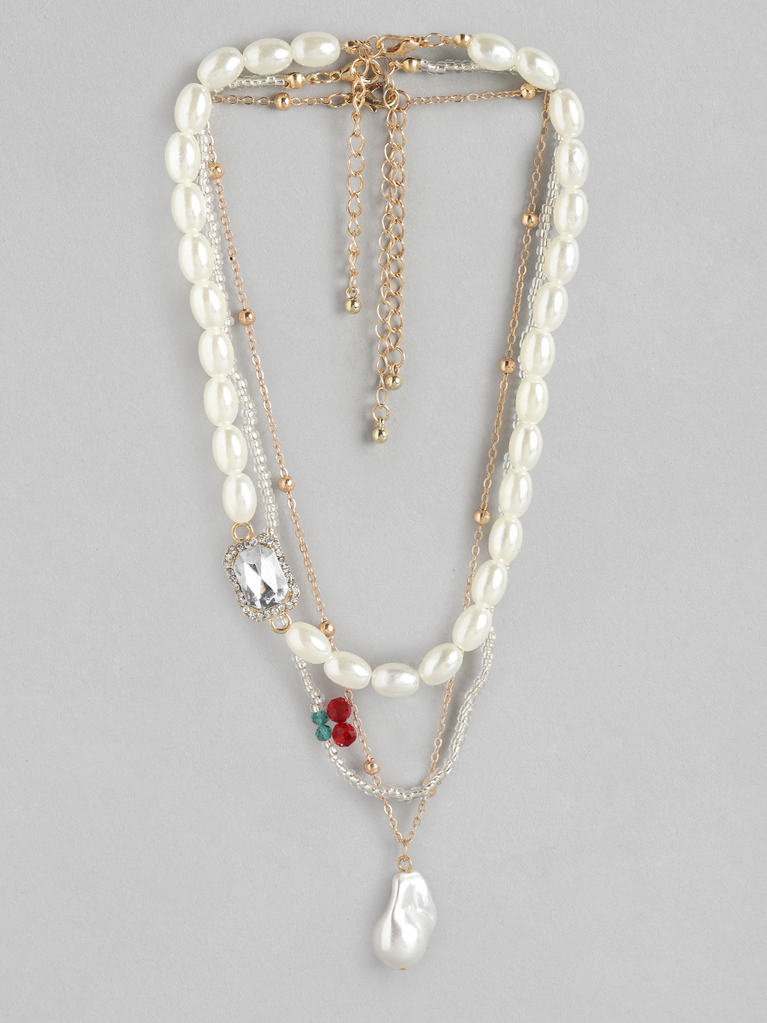 

Carlton London Set of 3 Rose Gold Toned & White Hanging Pearl Rose Gold Plated Necklace