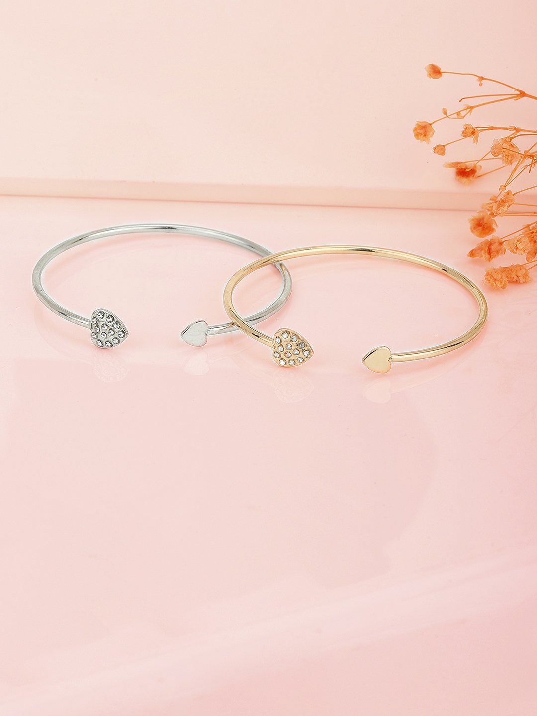 

Carlton London Women Set of 2 Rose Gold-Plated & Rhodium-Plated CZ Studded Cuff Bracelet, Silver