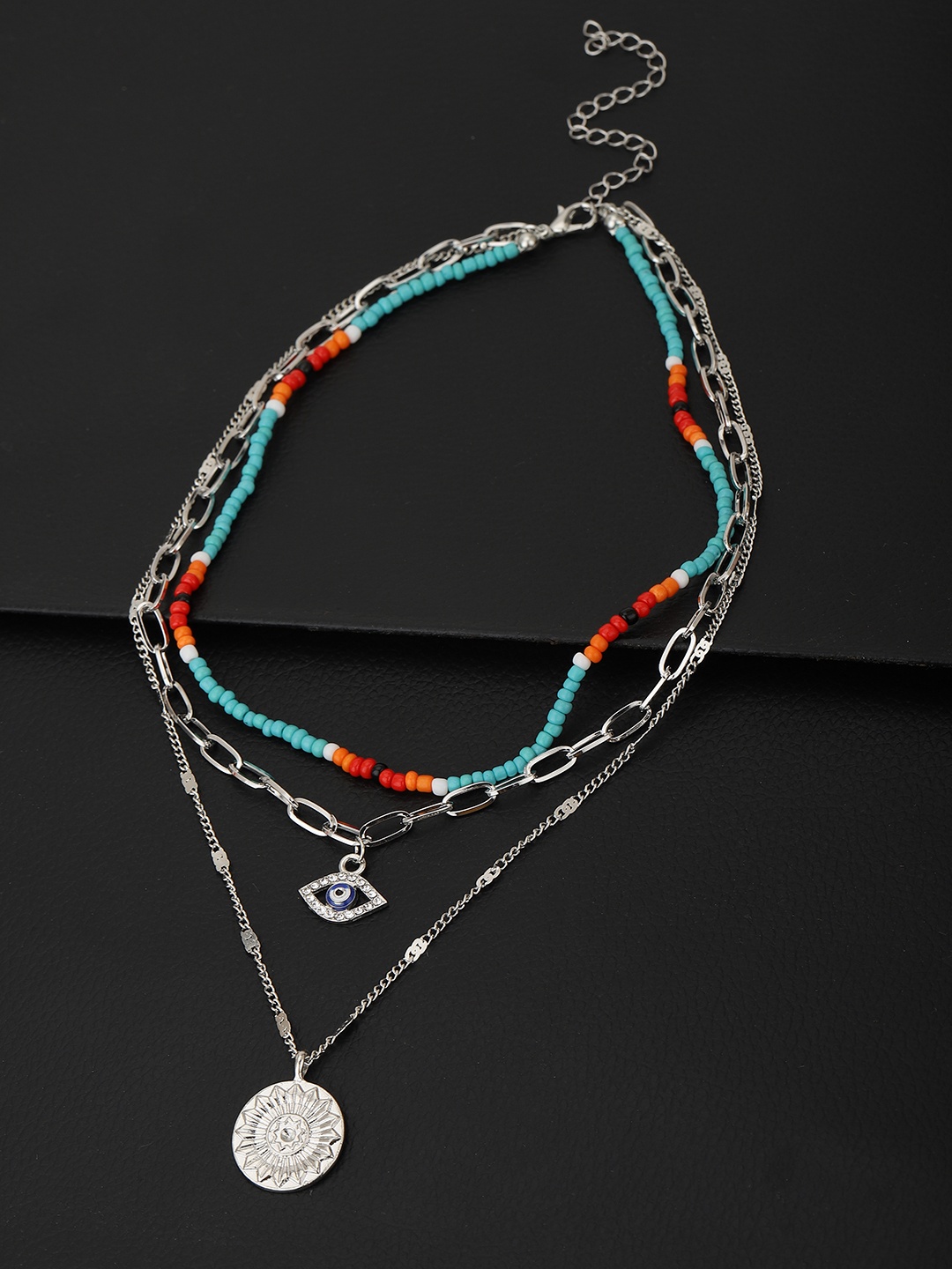

Carlton London Turquoise Blue & Orange Rhodium-Plated Layered Necklace