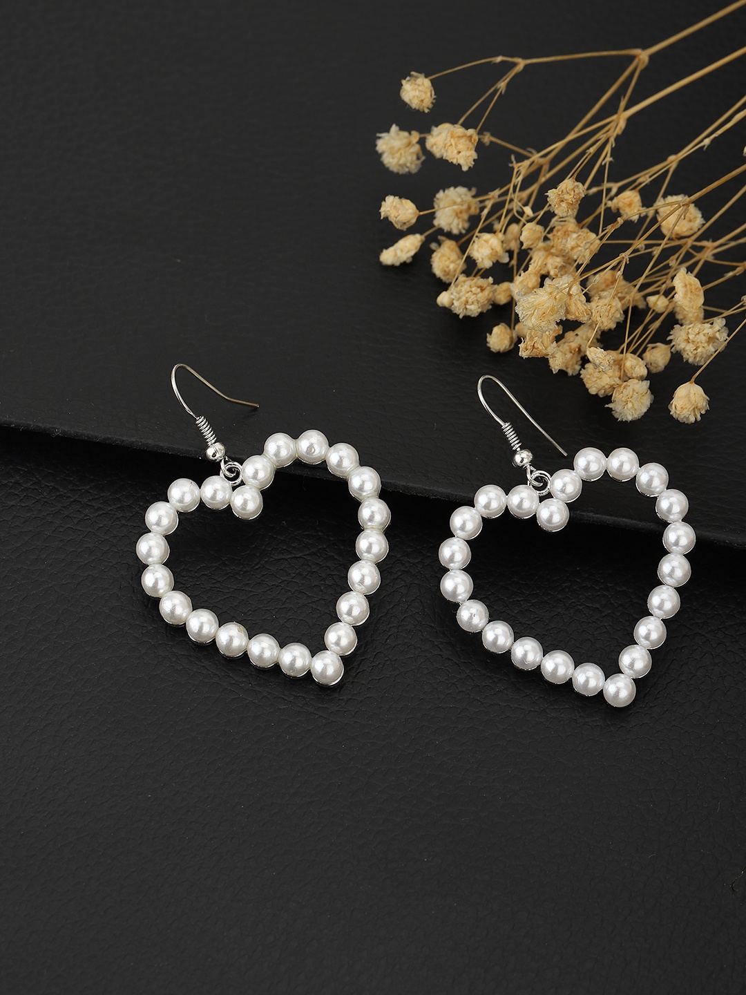 

Carlton London White & Silver-Toned Heart Shaped Drop Earrings