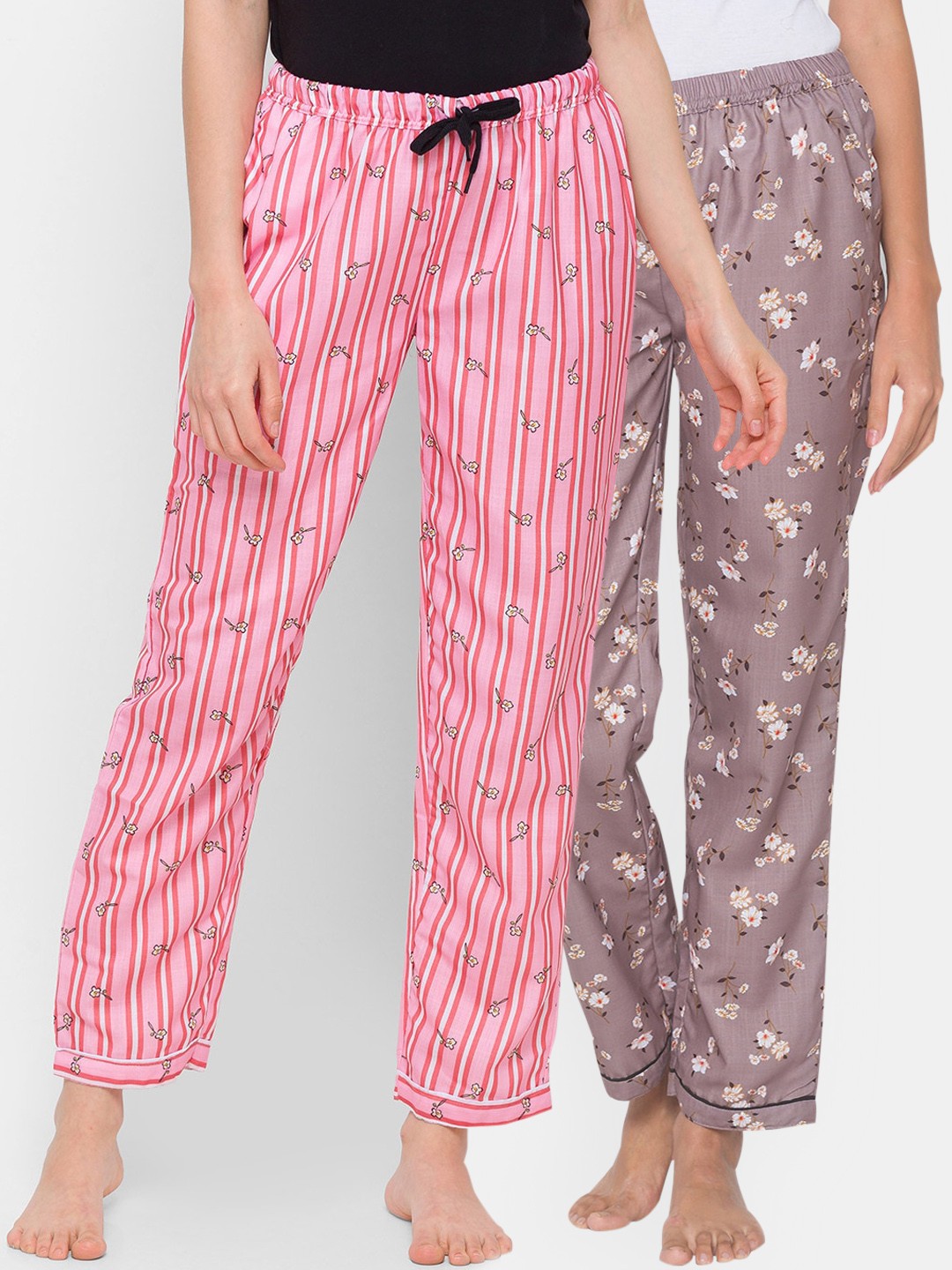 

FashionRack Women Pack of 2 Pink Brown Printed Cotton Lounge Pants