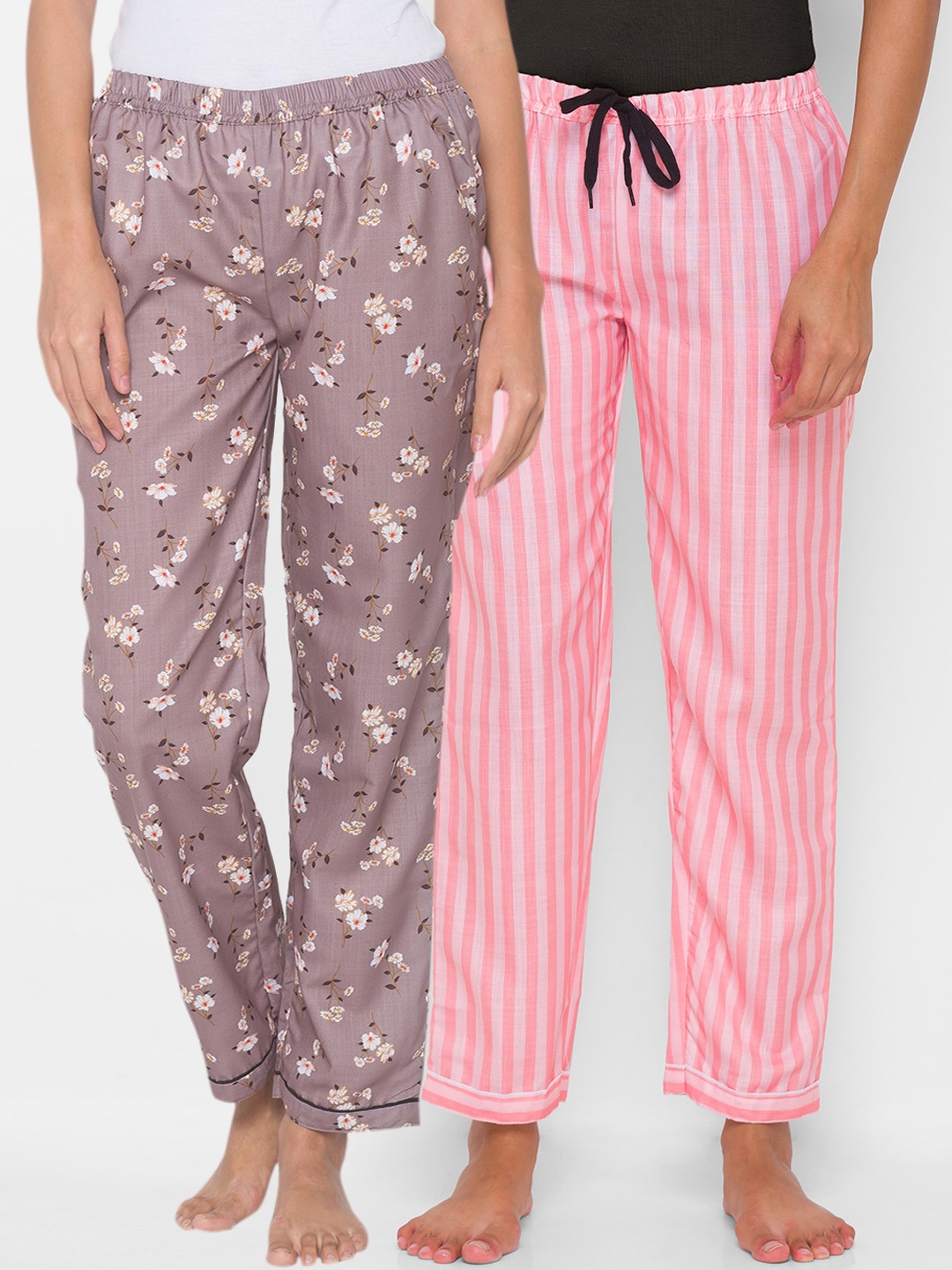 

FashionRack Pack of 2 Women Brown & Pink Printed Lounge Pants