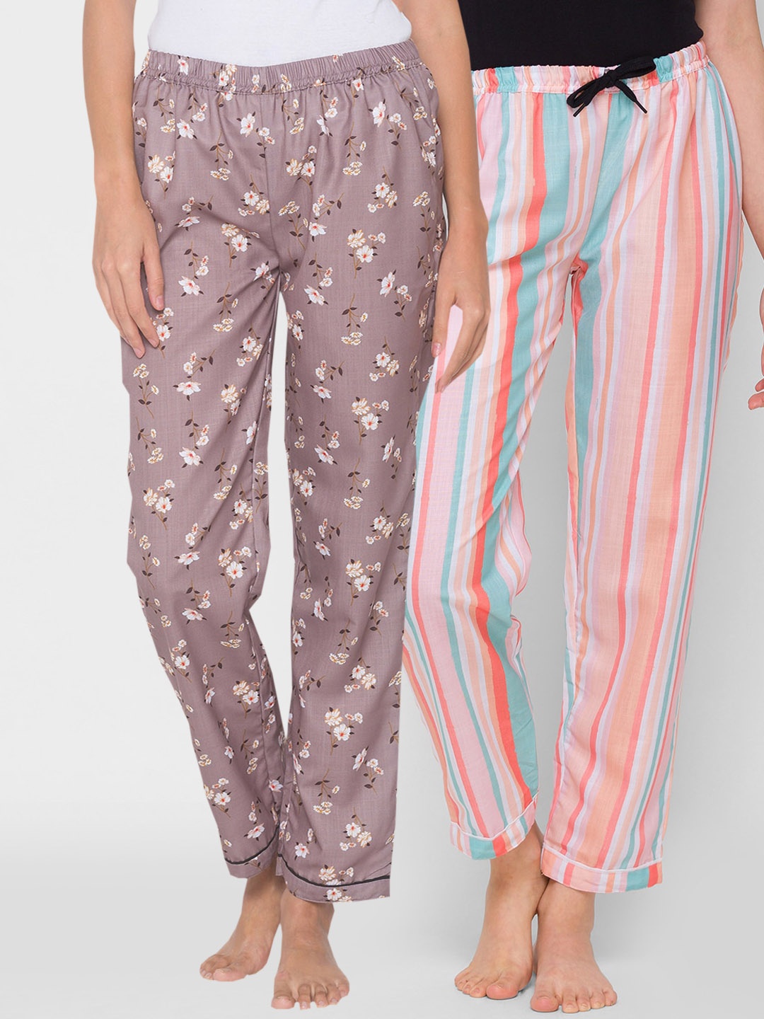 

FashionRack Pack of 2 Women Brown & Peach Printed Lounge Pants