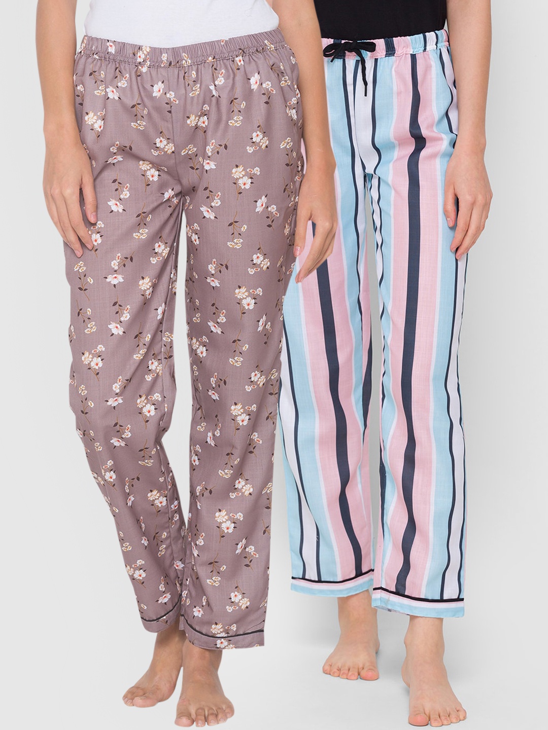 

FashionRack Women Pack of 2 Pink & Grey Cotton Lounge Pants