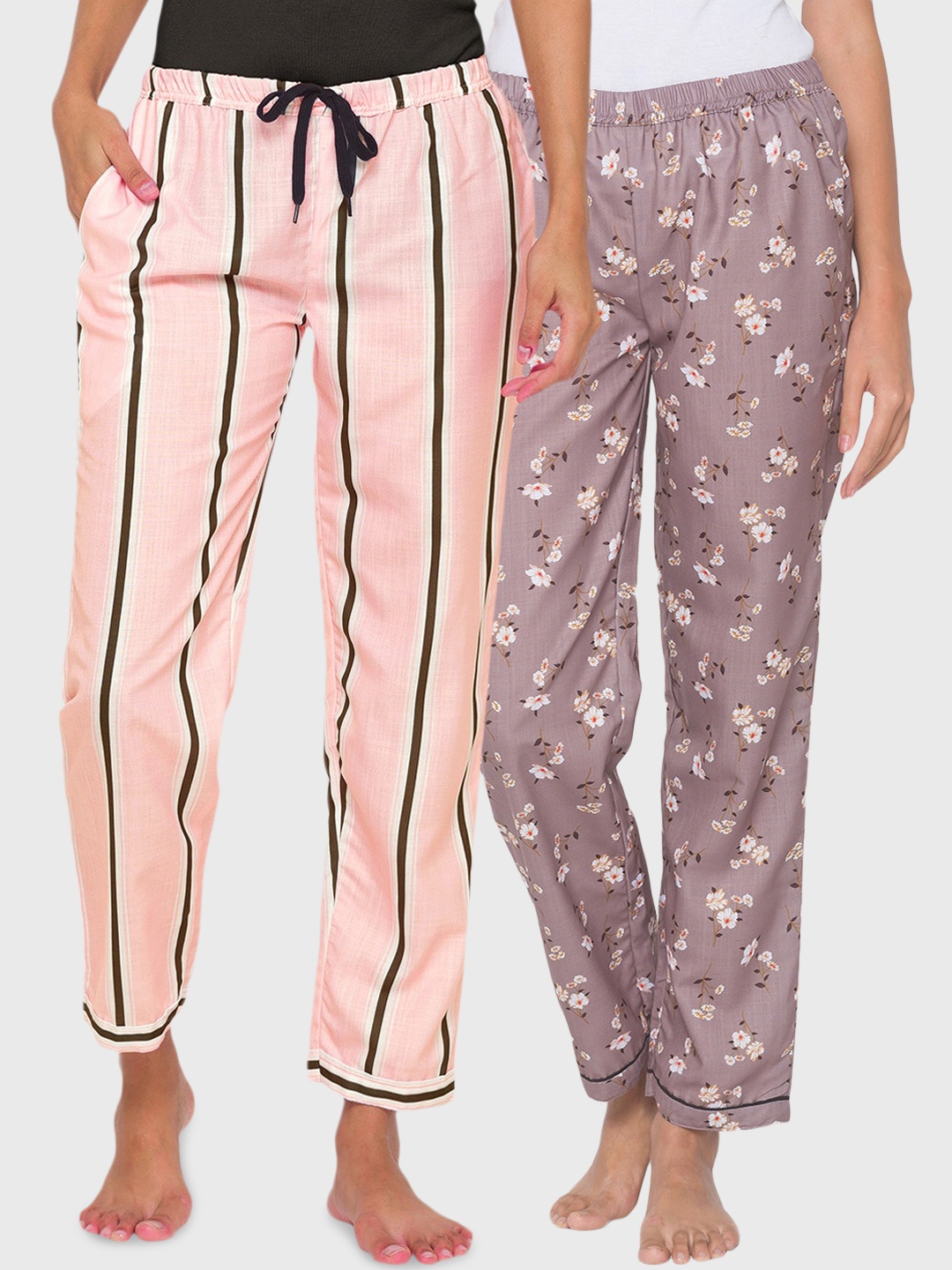 

FashionRack Women Brown & Pink Pack of 2 Printed Cotton Lounge Pants