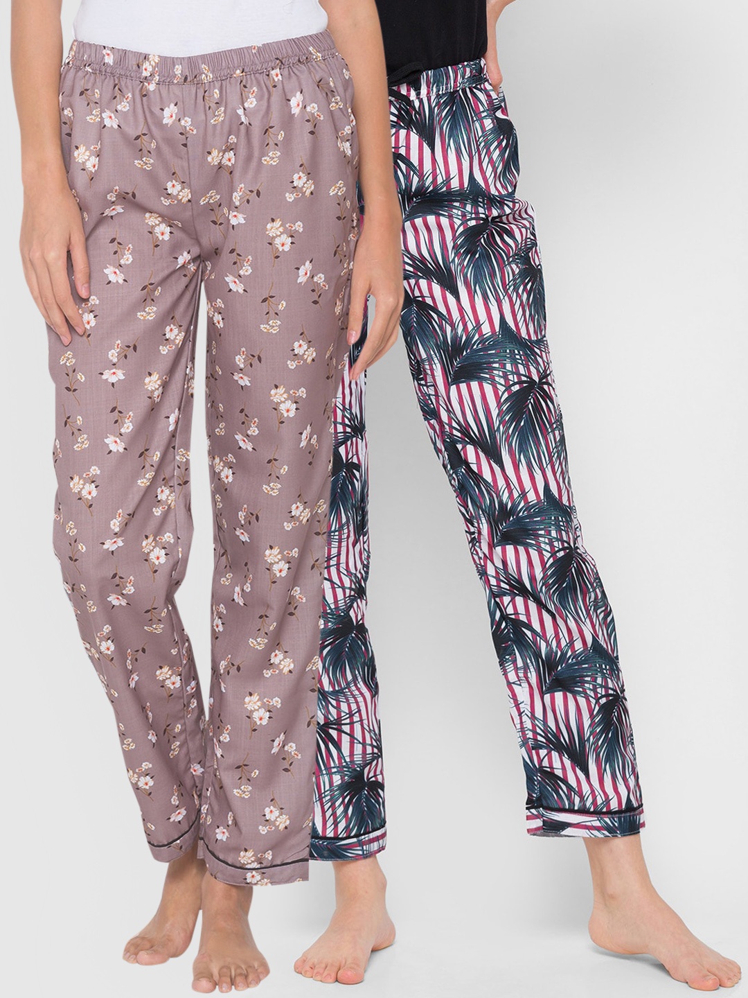 

FashionRack Women Pack Of 2 Printed Cotton Lounge Pants, Brown