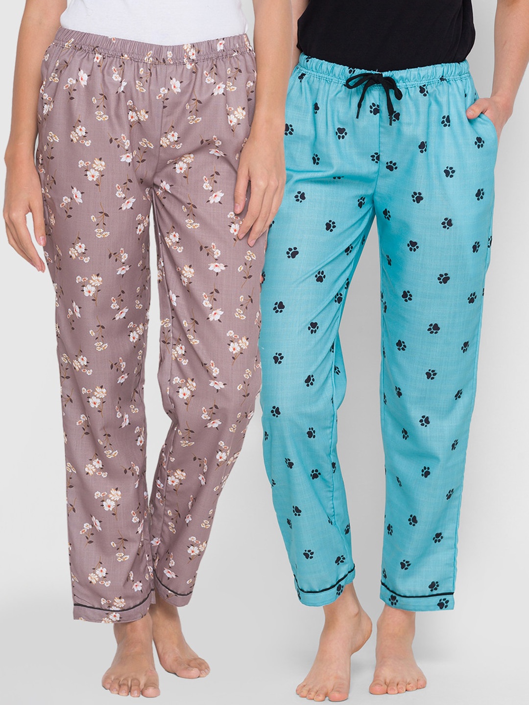 

FashionRack Women Purple and blue Printed Cotton Lounge Pants Pack of 2