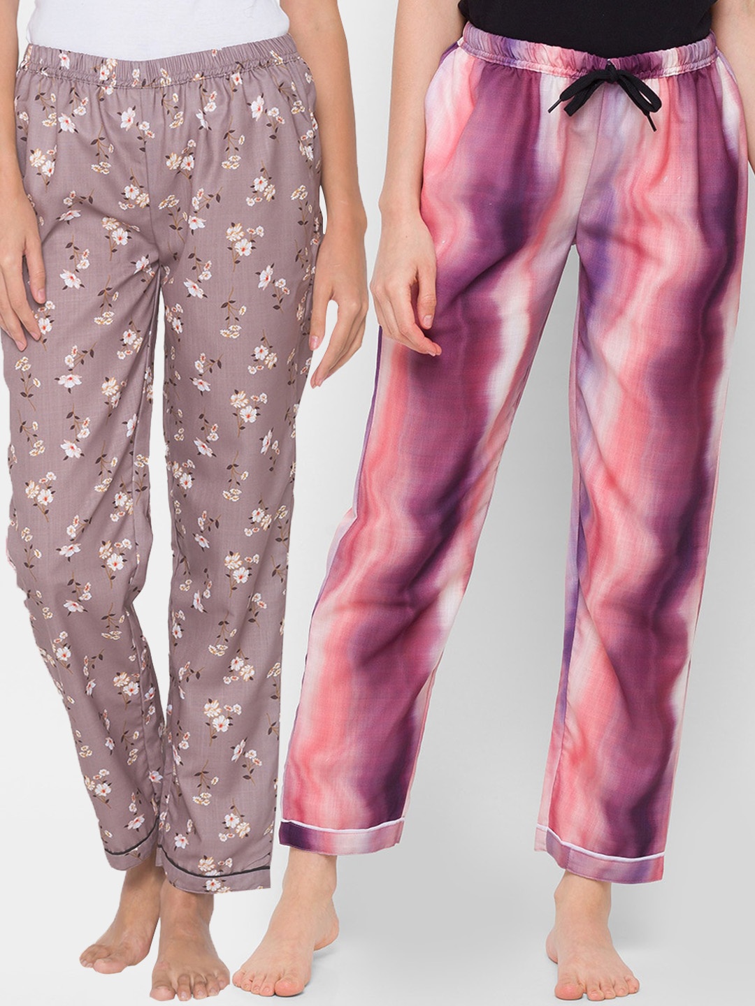 

FashionRack Pack of 2 Brown & Purple Printed Cotton Lounge Pants