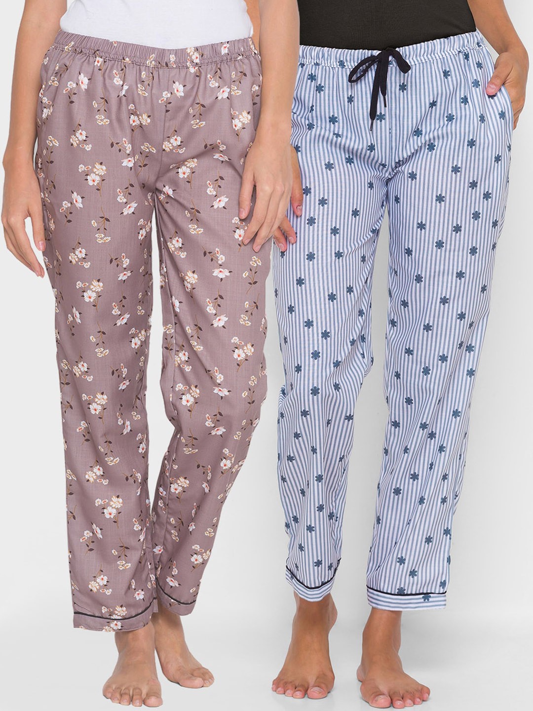 

FashionRack Pack of 2 Women Brown & Grey Printed Lounge Pants