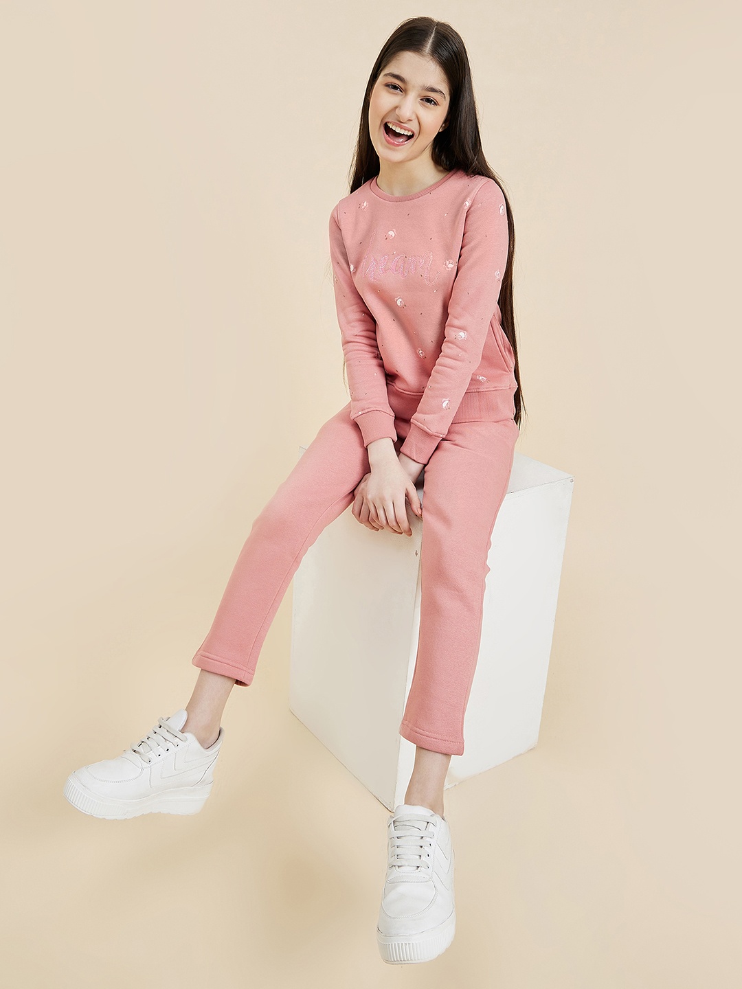 

Sweet Dreams Girls Pink Printed Cotton Tracksuit