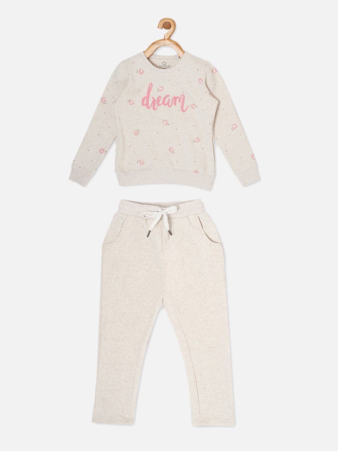 

Sweet Dreams Girls Off White Printed Fleece Night Suit