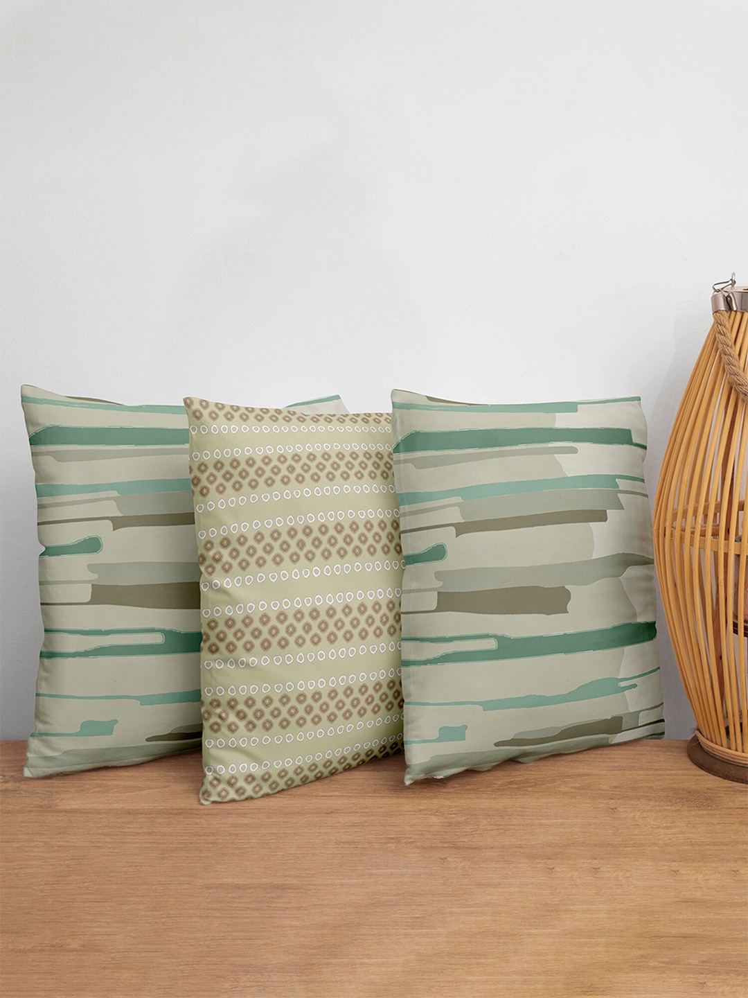 

ZEBA Blue & Brown Blue & Brown Geometric Square Cushion Covers Set of 3