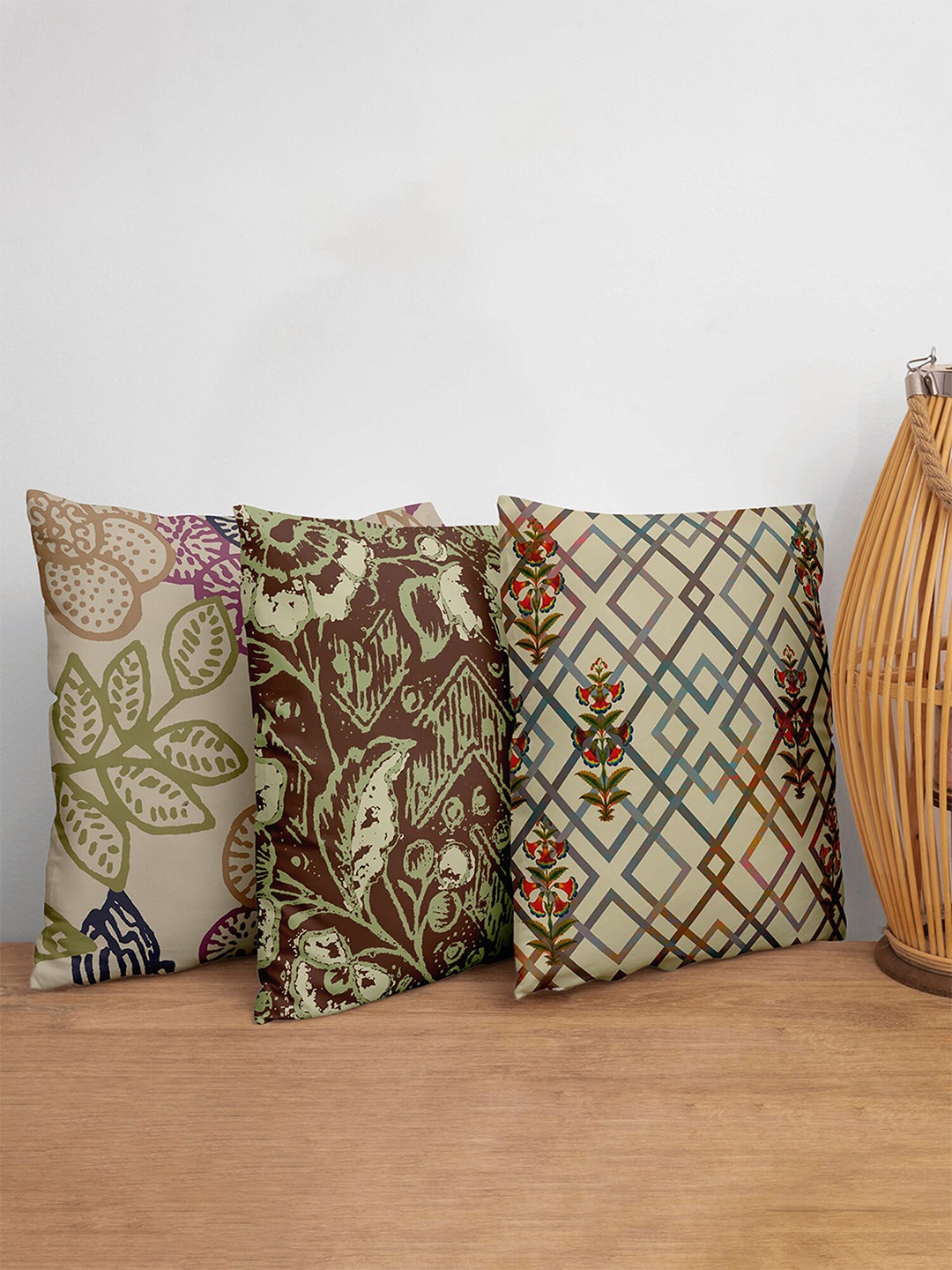 

ZEBA Multicoloured Set of 3 Abstract Square Cushion Covers, Multi