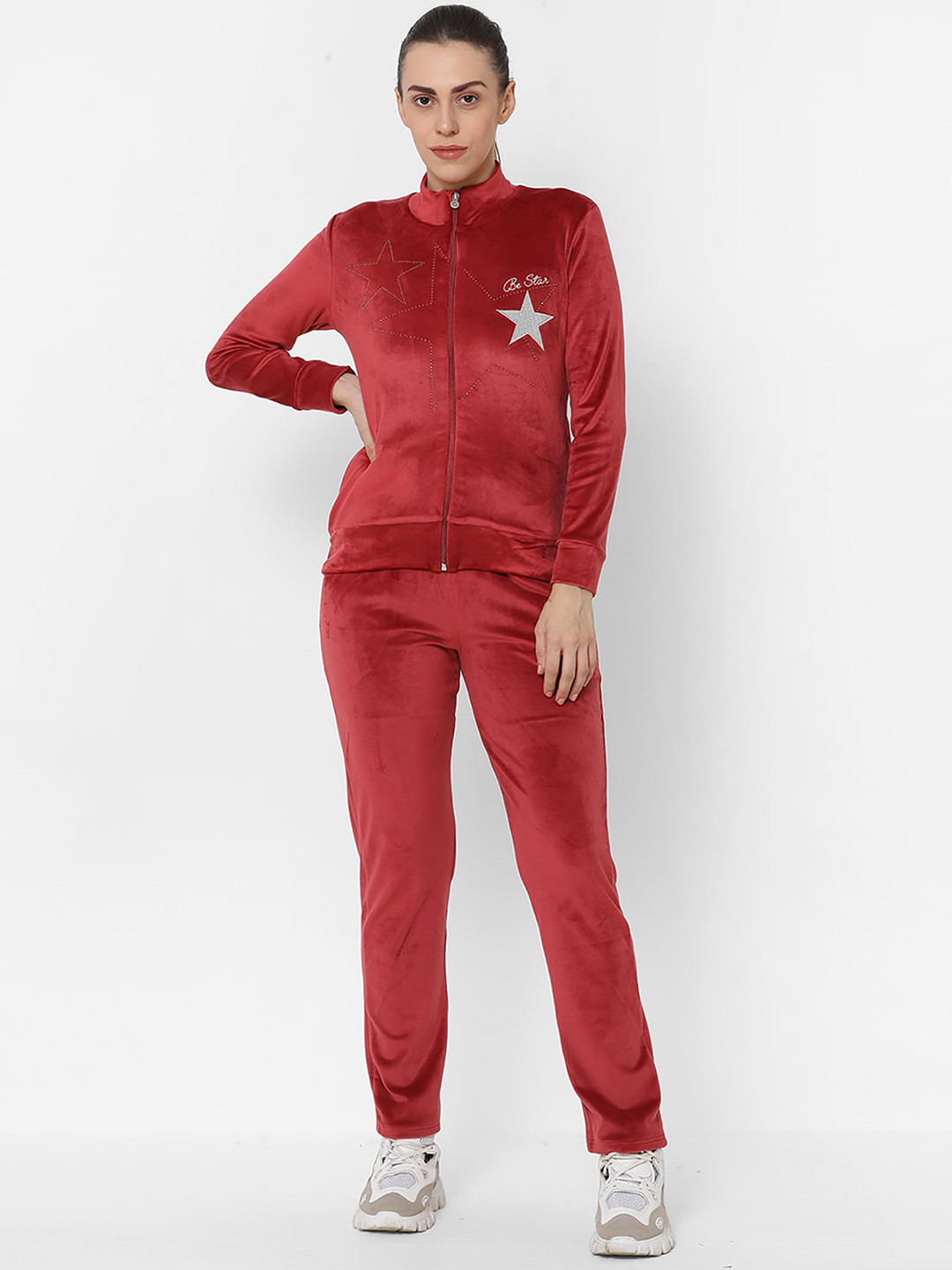 

Sweet Dreams Women Red Solid Tracksuits set