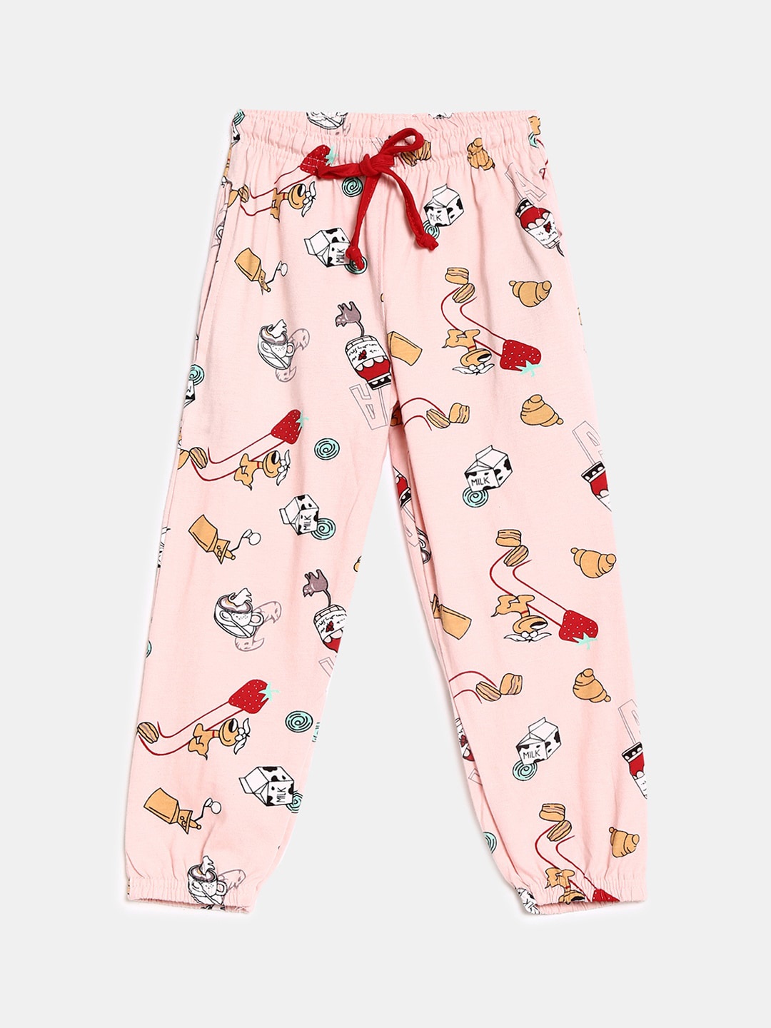 

V-Mart Girls Peach Printed Cotton Single Jersey Lounge Pants