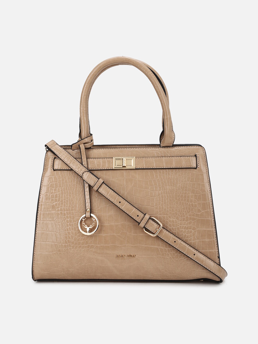 

Allen Solly Khaki Textured PU Structured Handheld Bag with Bow Detail