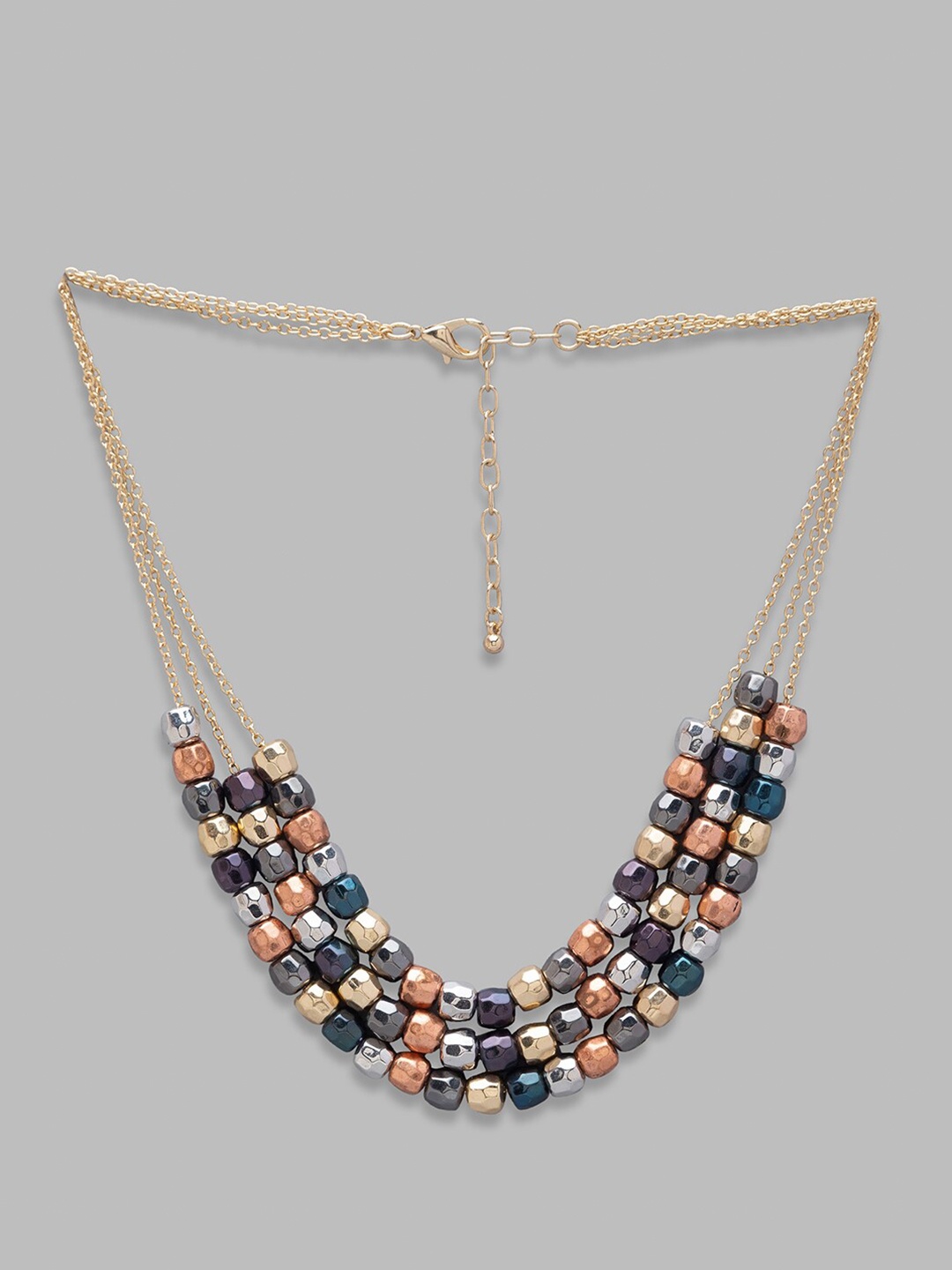 

Globus Gold-Plated Black & Peach-Coloured Layered Necklace