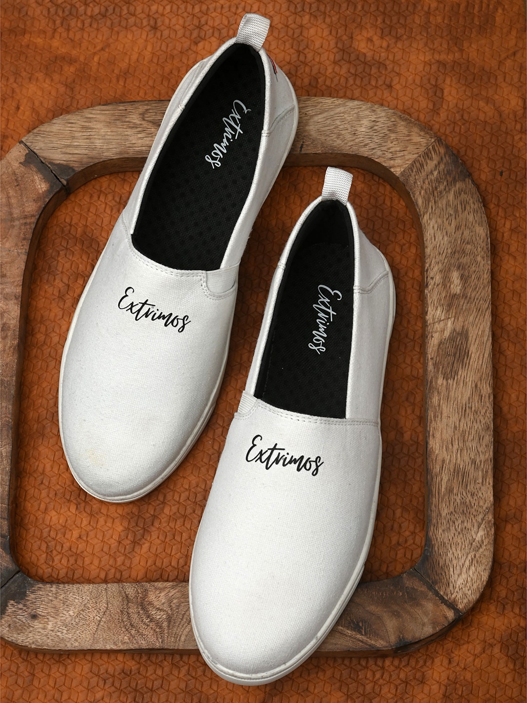 

EXTRIMOS Men White Perforations Slip-On Sneakers