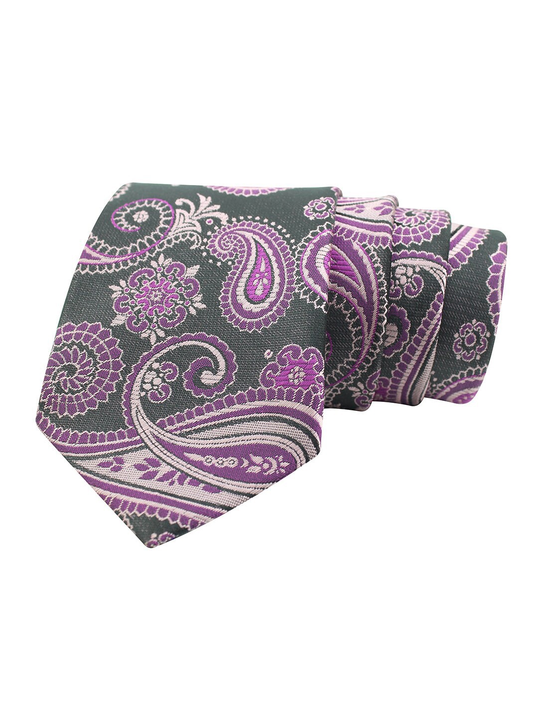 

KOVOVE Unisex Grey & Purple Paisley Woven Design Broad Tie