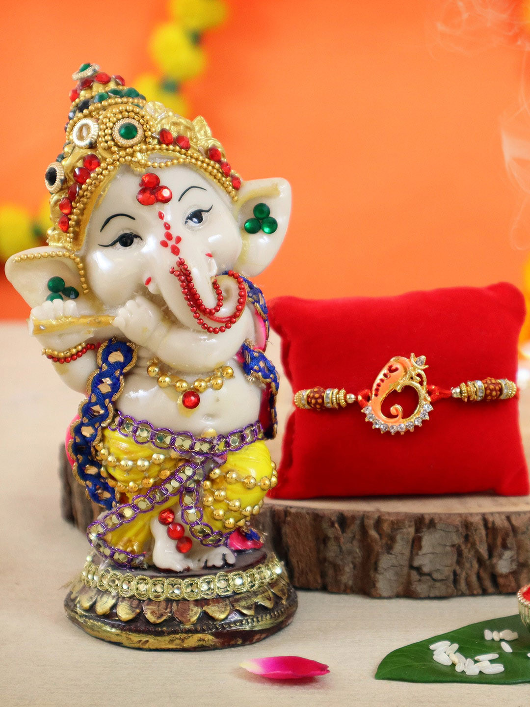 

TIED RIBBONS Multicolored Ganesha Idol Thread Rakhi and Ganesha Idol, Multi