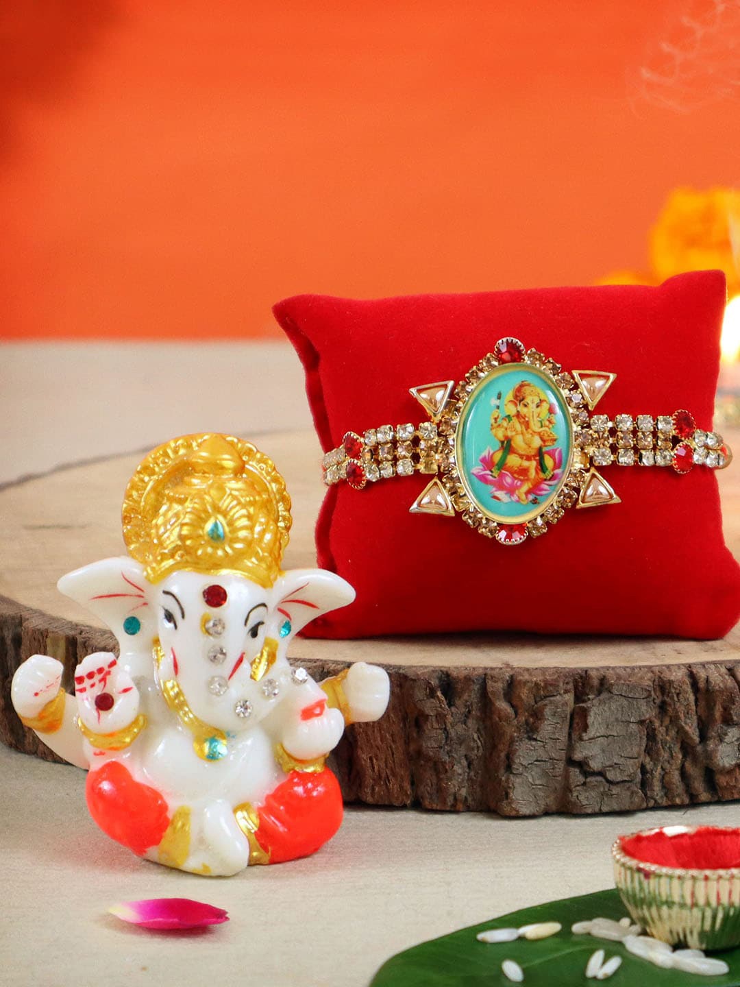 

TIED RIBBONS Mini Ganesha Idol Statue Rakhi Set, Multi