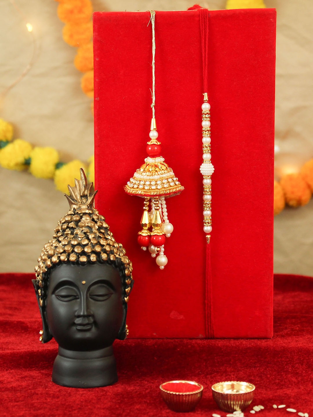 

TIED RIBBONS Black Buddha Idol Statue Rakhi & Roli Chawal