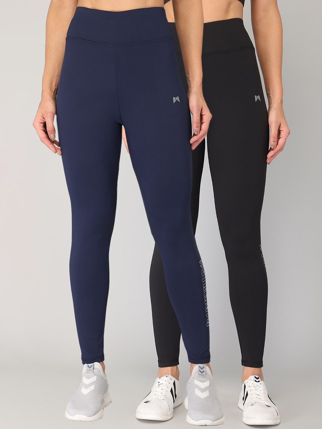 

MUSCLE TORQUE Women Pack Of 2 Black & Blue Solid Skinny-Fit Training Tights
