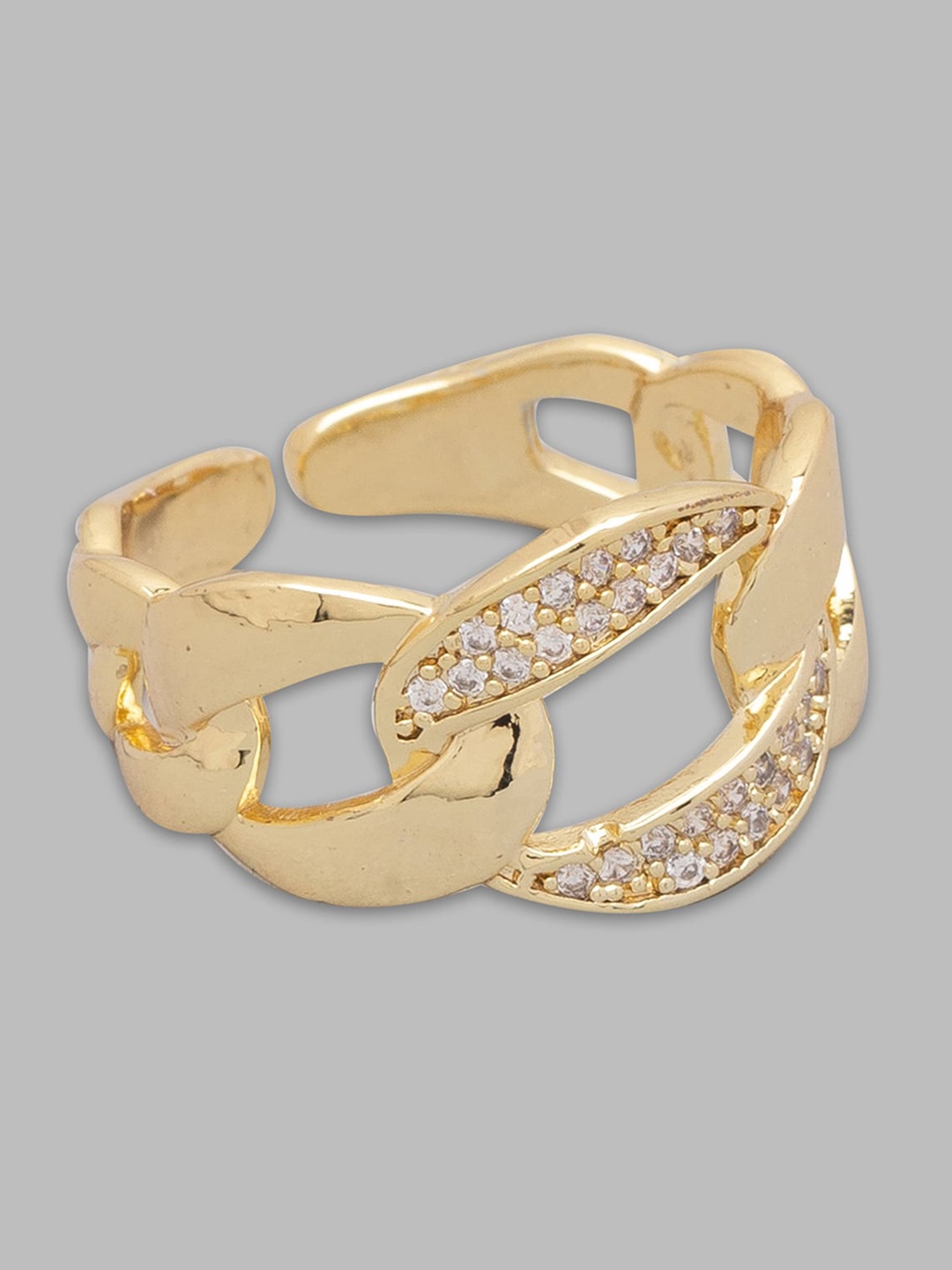 

Globus Gold-Plated & White CZ Studdded Finger Ring